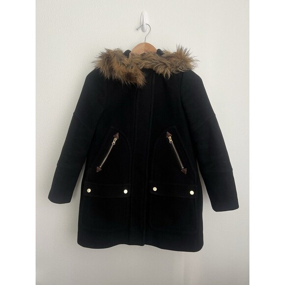 J Crew Cocoon Coat Italian Stadium Cloth Nello Gori Hooded Wool Black Heavy 2 - Picture 1 of 9